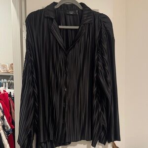 Vici Black Pleated Button-Down Blouse